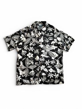 NWOT Polo Ralph Lauren Black Hawaiian Print Short-Sleeve Shirt Aloha Style XL